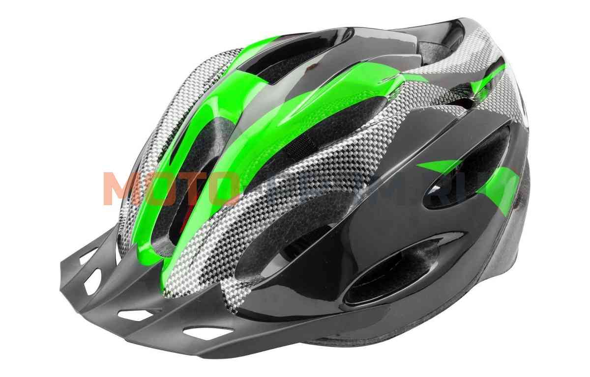 картинка Шлем взрослый OUT-MOLD, размер L, регулировка обхвата, с козырьком, FSD-HL021 (черный/зеленый, УТ00021435) от магазина MOTO-PROM+