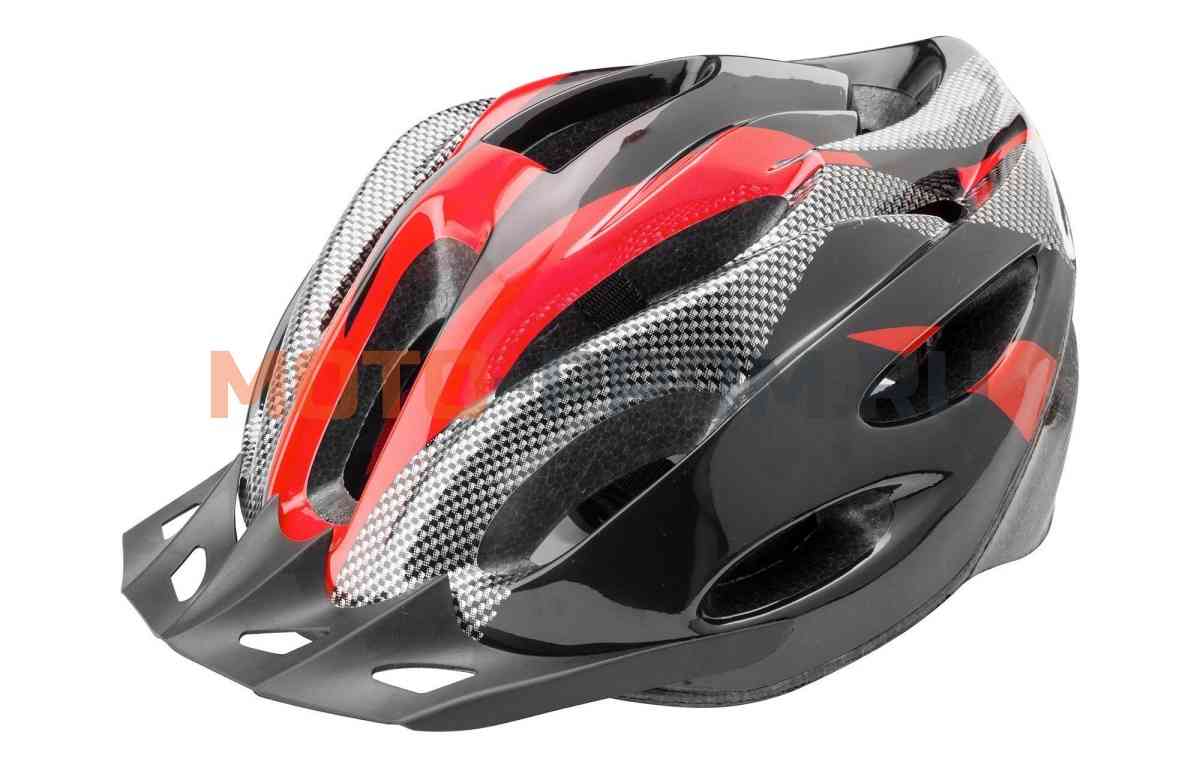 картинка Шлем взрослый OUT-MOLD, размер L, регулировка обхвата, с козырьком, FSD-HL021 (черный/красный, УТ00018993) от магазина MOTO-PROM+