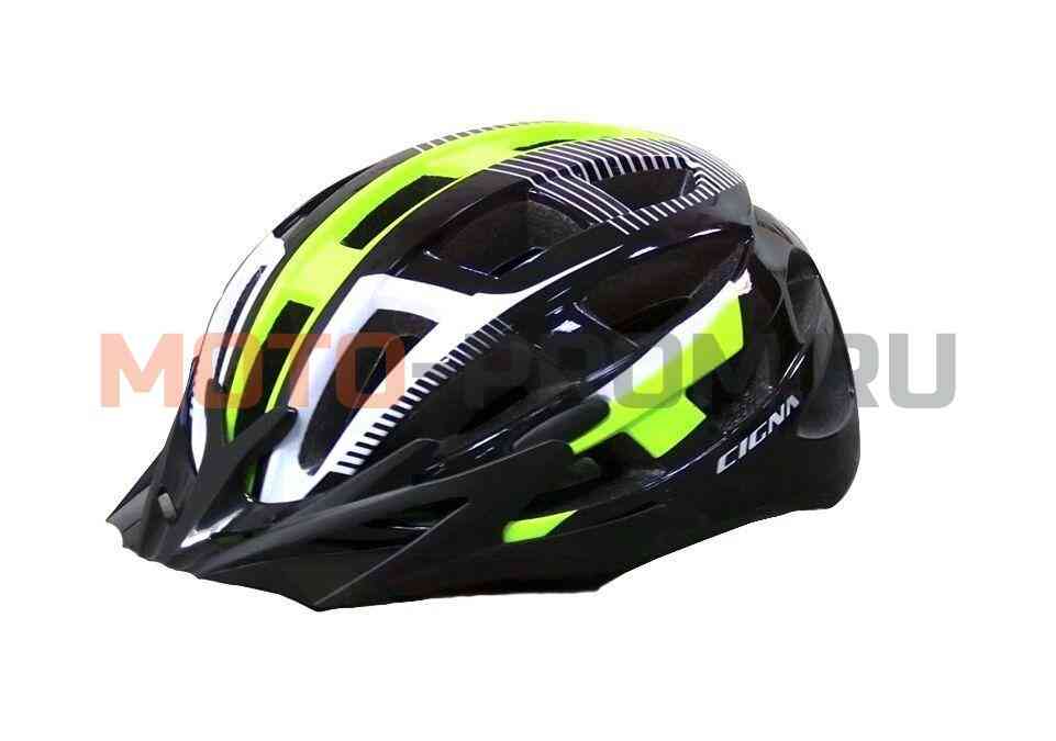 картинка Шлем взрослый MTB CIGNA WT-006. размер M/L, регулировка 57-62 см, с козырьком (черный/зеленый/белый, УТ00023278) от магазина MOTO-PROM+